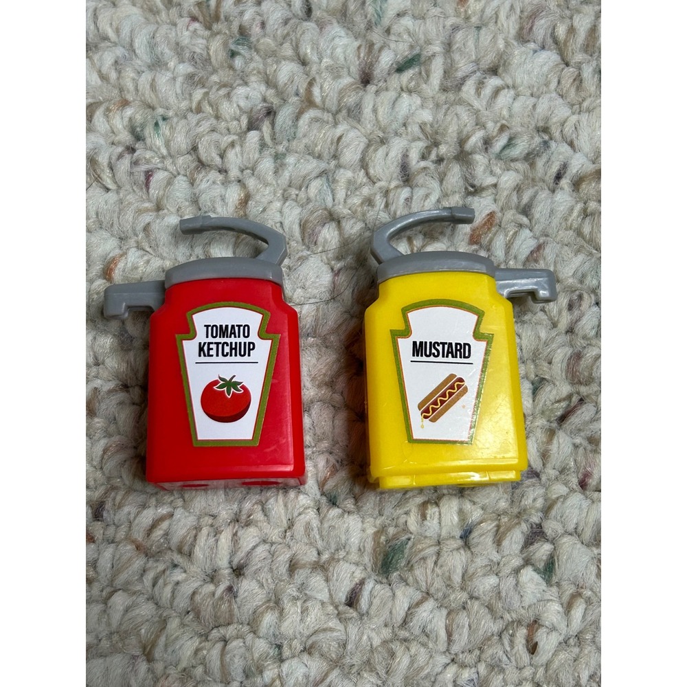 Play Kitchen Condiment Set Pretend Tomato Ketchup and Mustard Bottles 2pc